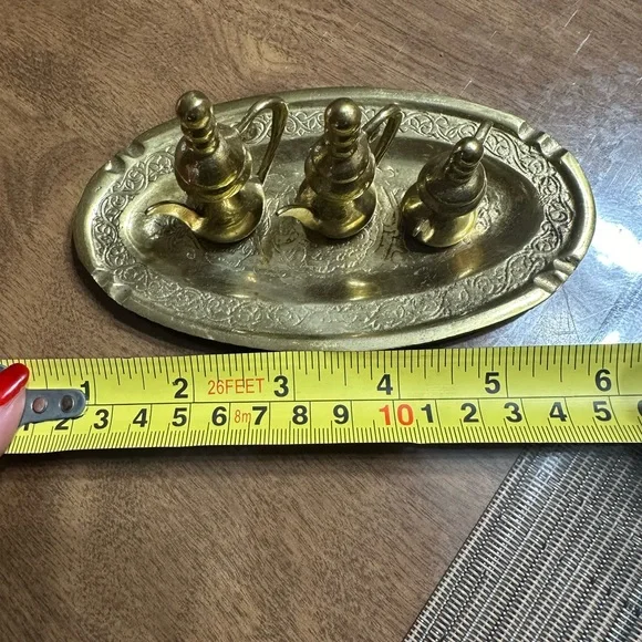 Vintage Solid Brass Miniature Tea Pot Set with Tray, Home Decor, Brass Decor - Picture 5 of 6